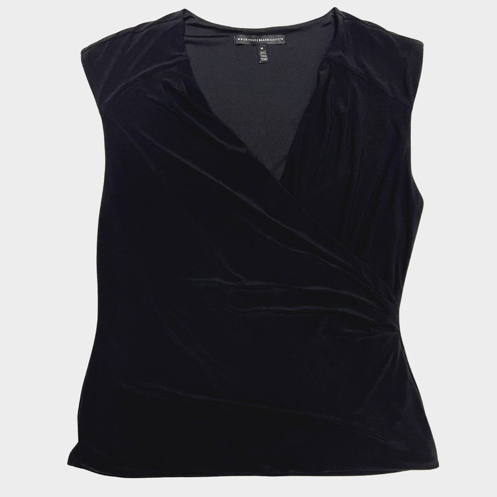 White House Black Market Women's‎ Black Sleeveless V-Neck Crossover Front Sz M